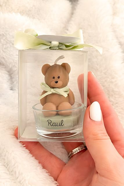 Vela ursinho na base de vidro — lembrancinha hanami personalizável