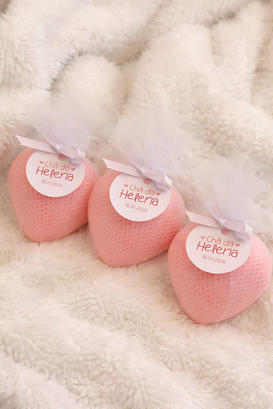Sabonetes de coração personalizados para chá de bebê